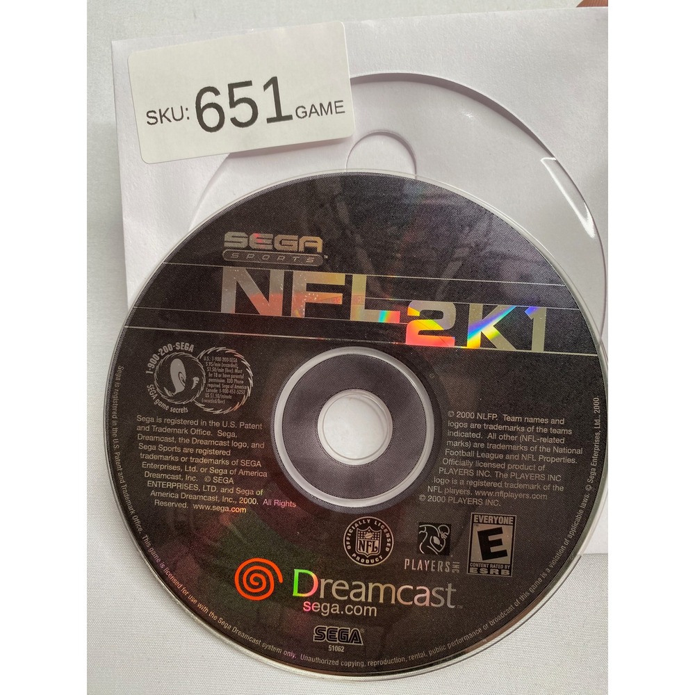 Sega Dreamcast NFL 2K1 Sega Sports Video Game Disc Only